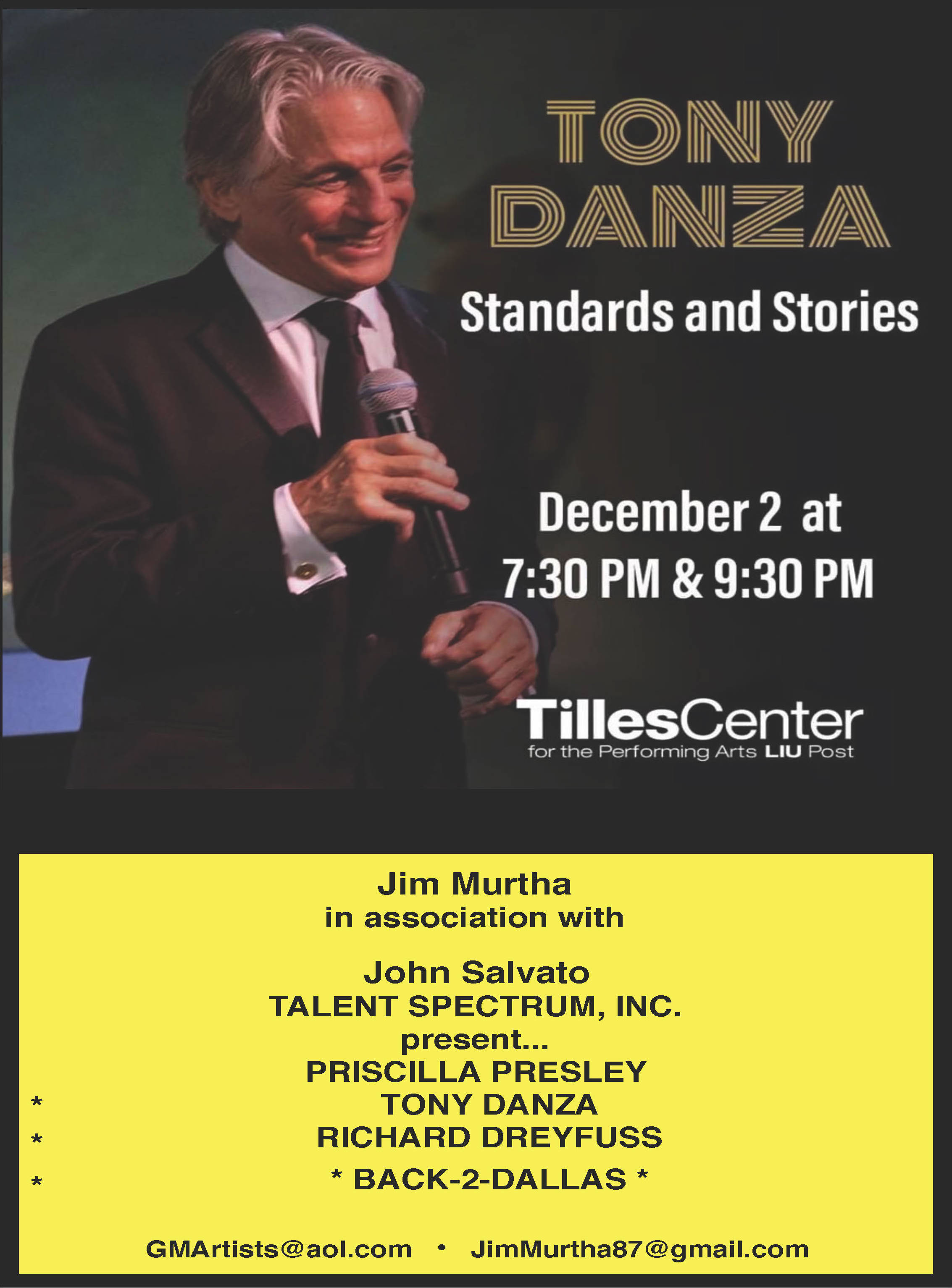 Tony Danza; Standards and Stories; December 2 at 7:30 PM & 9:30 PM